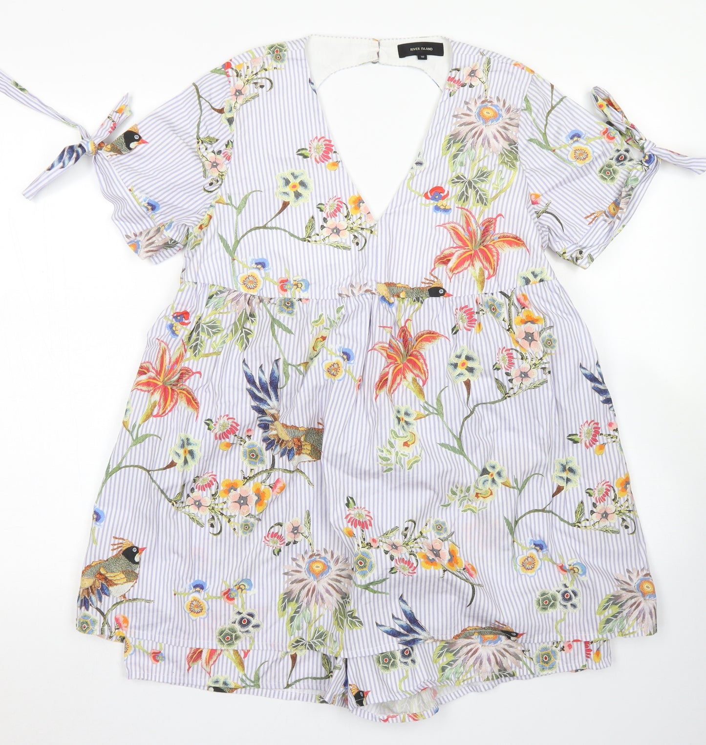 River Island Womens Blue Floral Cotton Playsuit One-Piece Size 10  Button - Open Back