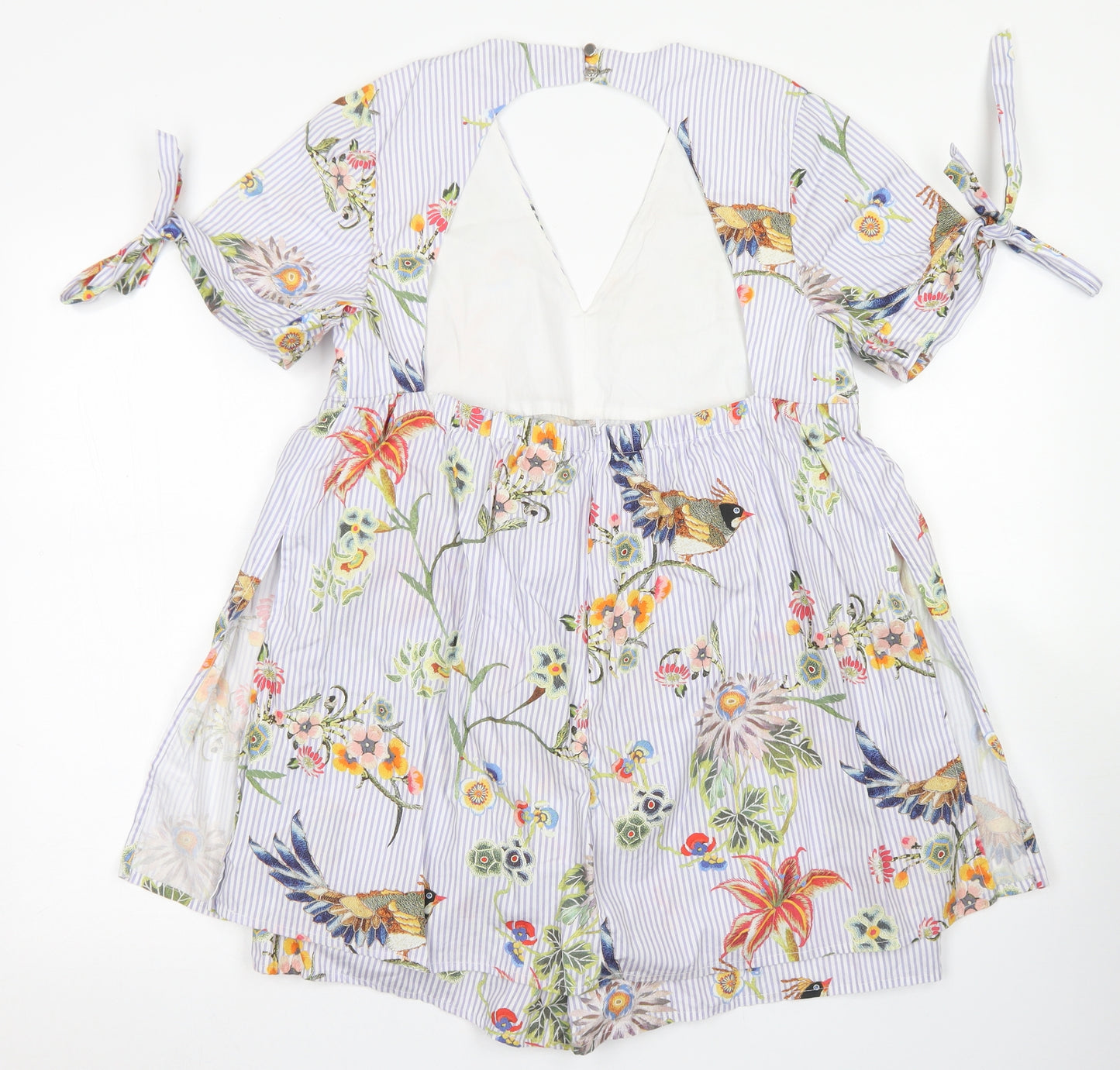 River Island Womens Blue Floral Cotton Playsuit One-Piece Size 10  Button - Open Back