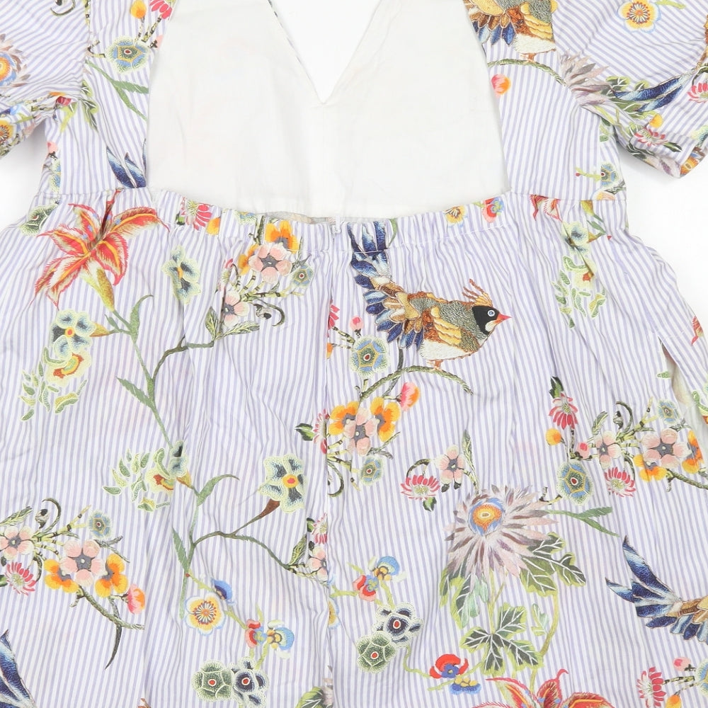 River Island Womens Blue Floral Cotton Playsuit One-Piece Size 10  Button - Open Back