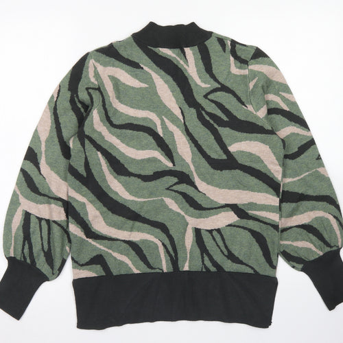 M&S Womens Green Mock Neck Animal Print Viscose Pullover Jumper Size M