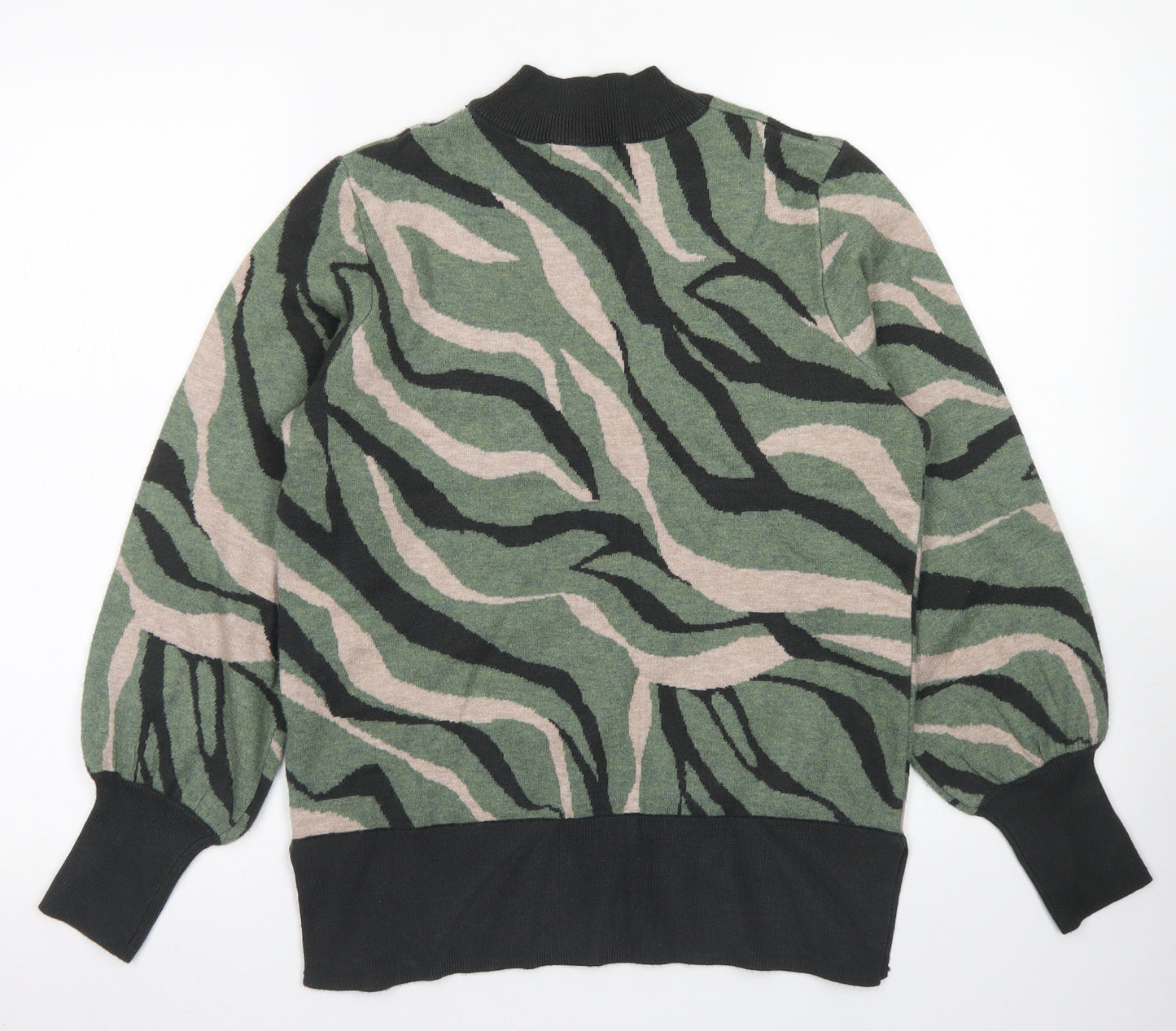 M&S Womens Green Mock Neck Animal Print Viscose Pullover Jumper Size M