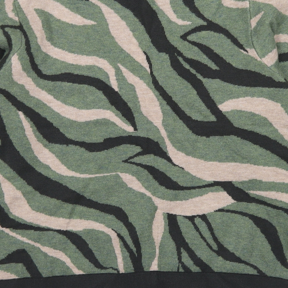 M&S Womens Green Mock Neck Animal Print Viscose Pullover Jumper Size M
