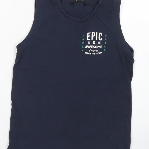 George Boys Blue  Cotton Basic Tank Size 9-10 Years Crew Neck