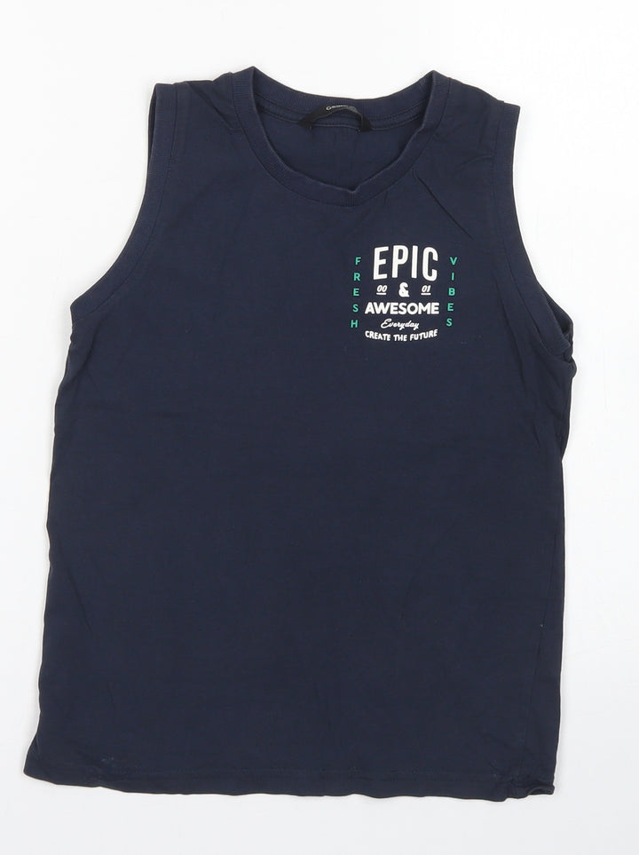 George Boys Blue Cotton Basic Tank Size 9-10 Years Crew Neck