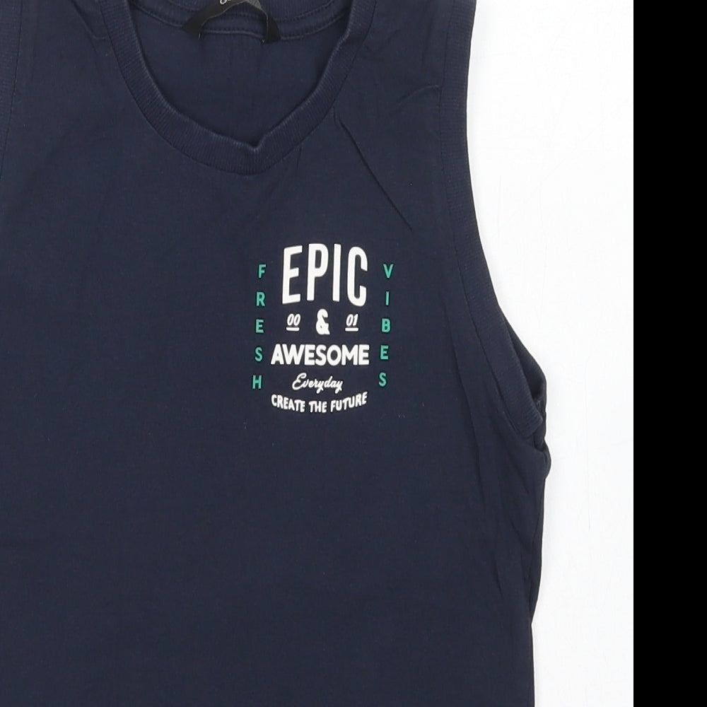 George Boys Blue  Cotton Basic Tank Size 9-10 Years Crew Neck