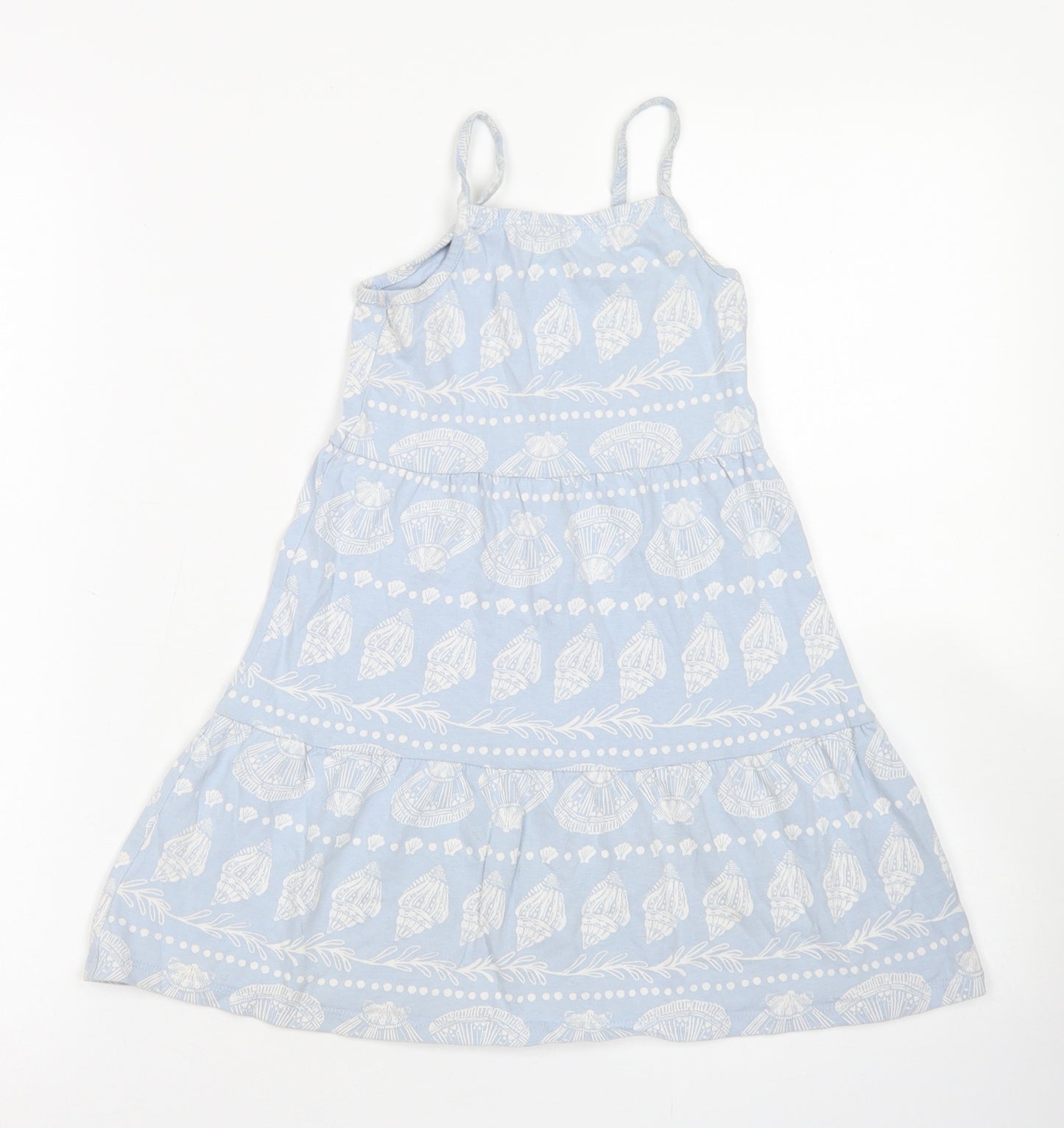 Nutmeg Girls Blue Fair Isle Cotton Tank Dress  Size 4-5 Years  Square Neck  - Shell Print