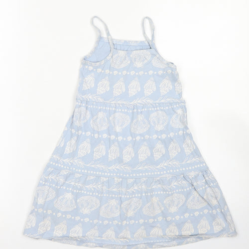 Nutmeg Girls Blue Fair Isle Cotton Tank Dress  Size 4-5 Years  Square Neck  - Shell Print