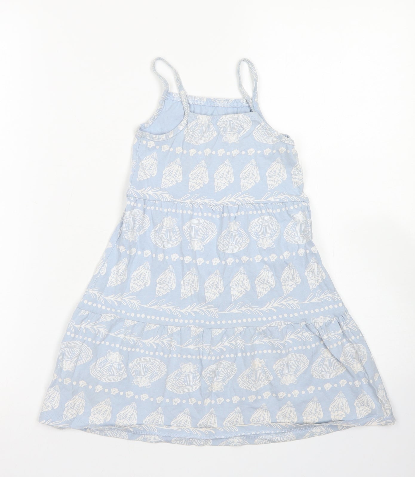 Nutmeg Girls Blue Fair Isle Cotton Tank Dress  Size 4-5 Years  Square Neck  - Shell Print