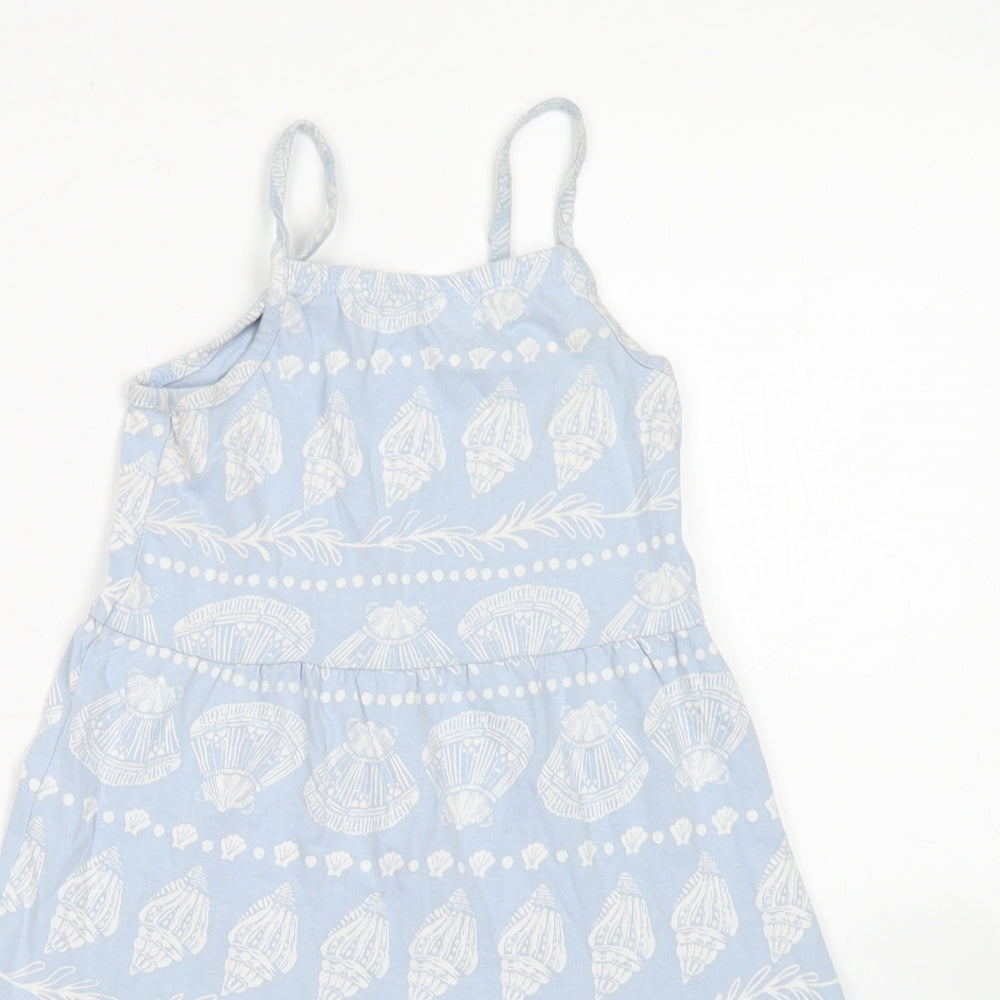 Nutmeg Girls Blue Fair Isle Cotton Tank Dress  Size 4-5 Years  Square Neck  - Shell Print