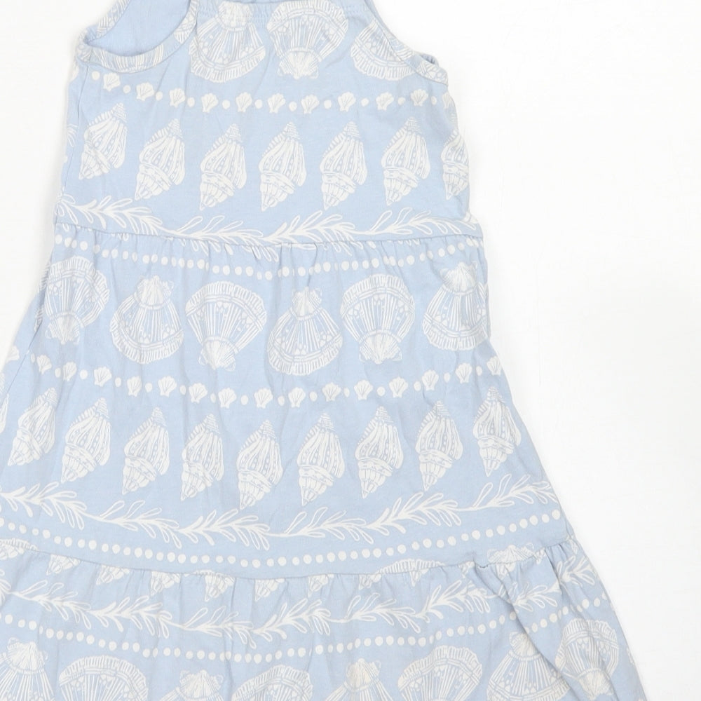 Nutmeg Girls Blue Fair Isle Cotton Tank Dress  Size 4-5 Years  Square Neck  - Shell Print