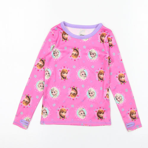 CuddlDuds Girls Pink Spotted Polyester Basic T-Shirt Size 3 Years Crew Neck  - Frozen, Anna & Elsa