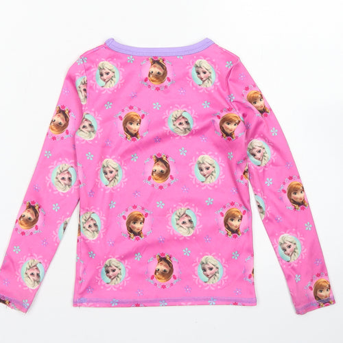 CuddlDuds Girls Pink Spotted Polyester Basic T-Shirt Size 3 Years Crew Neck  - Frozen, Anna & Elsa