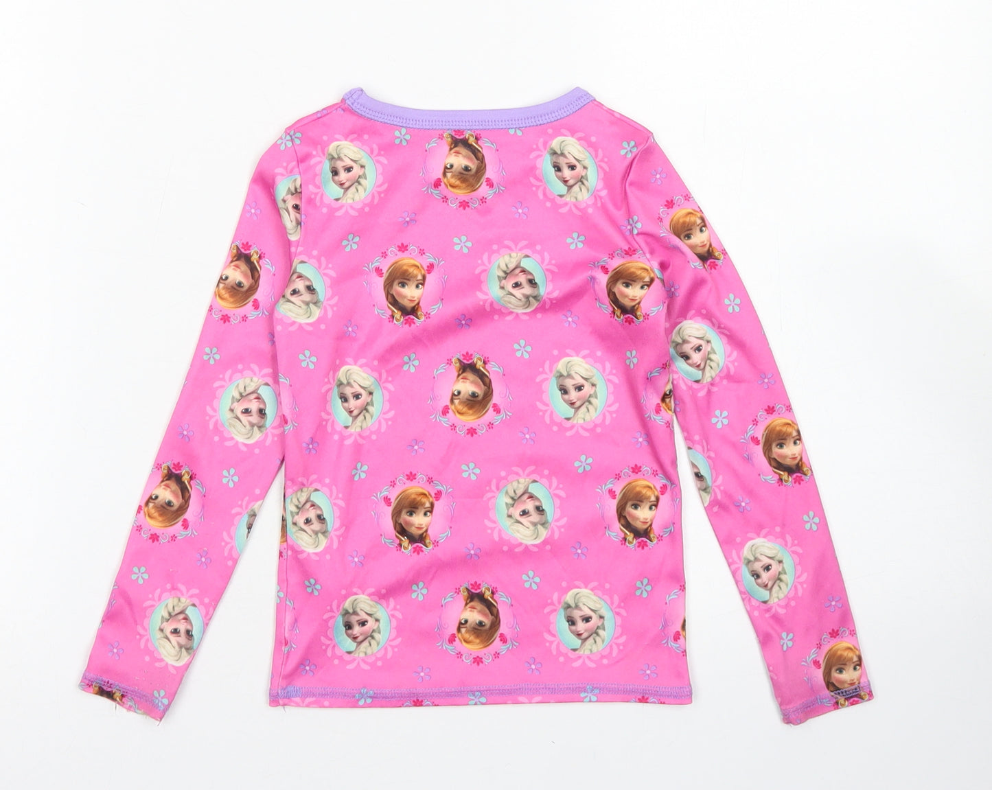 CuddlDuds Girls Pink Spotted Polyester Basic T-Shirt Size 3 Years Crew Neck  - Frozen, Anna & Elsa