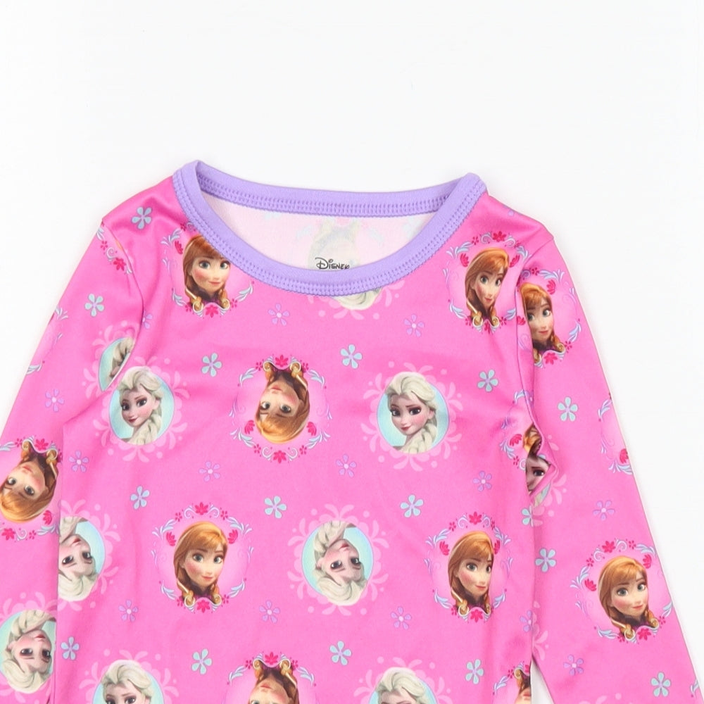 CuddlDuds Girls Pink Spotted Polyester Basic T-Shirt Size 3 Years Crew Neck  - Frozen, Anna & Elsa