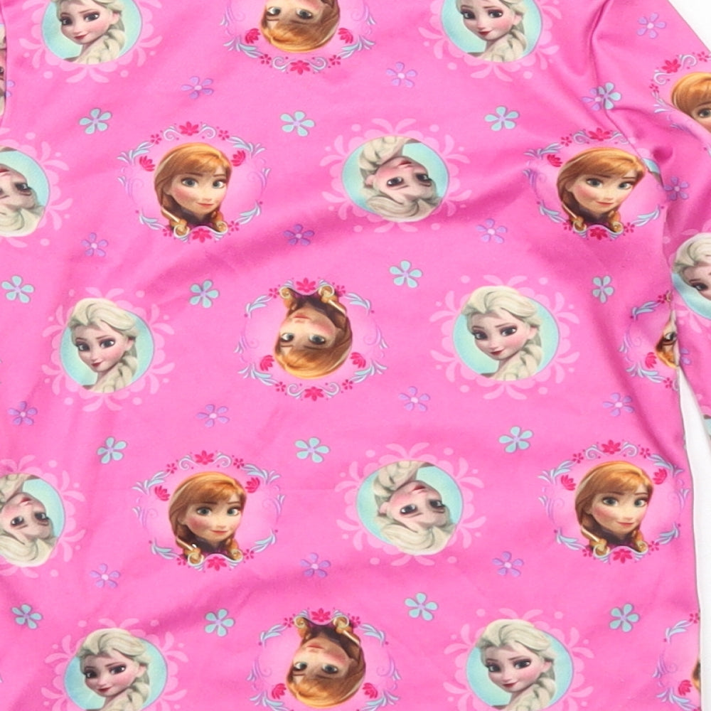 CuddlDuds Girls Pink Spotted Polyester Basic T-Shirt Size 3 Years Crew Neck  - Frozen, Anna & Elsa