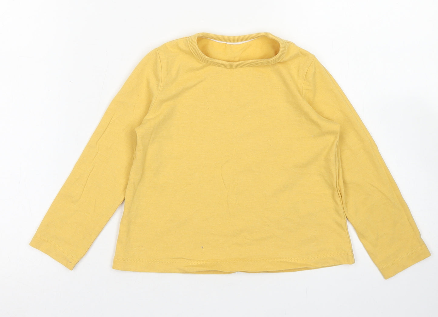 M&S Girls Yellow  Cotton Basic T-Shirt Size 3-4 Years Crew Neck