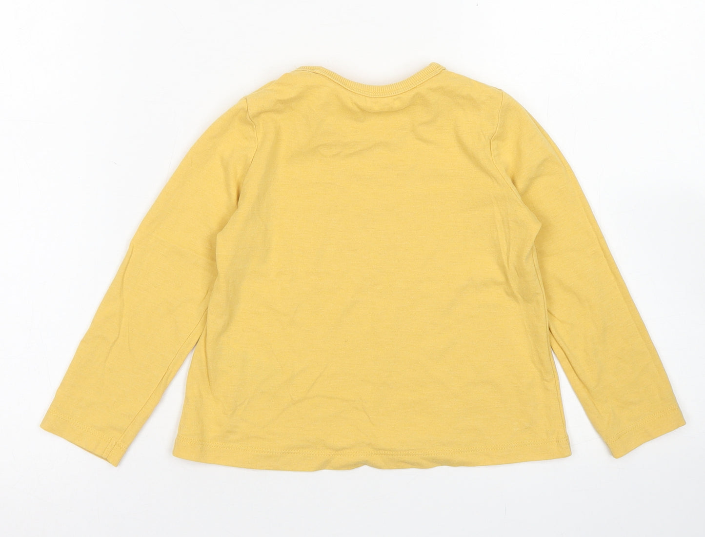 M&S Girls Yellow  Cotton Basic T-Shirt Size 3-4 Years Crew Neck