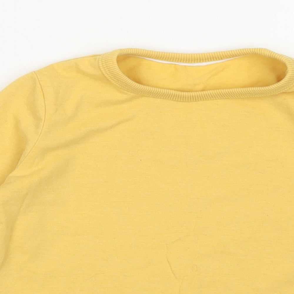 M&S Girls Yellow  Cotton Basic T-Shirt Size 3-4 Years Crew Neck