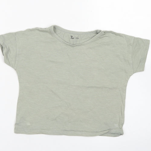 TU Girls Green  Cotton Basic T-Shirt Size 5 Years Crew Neck