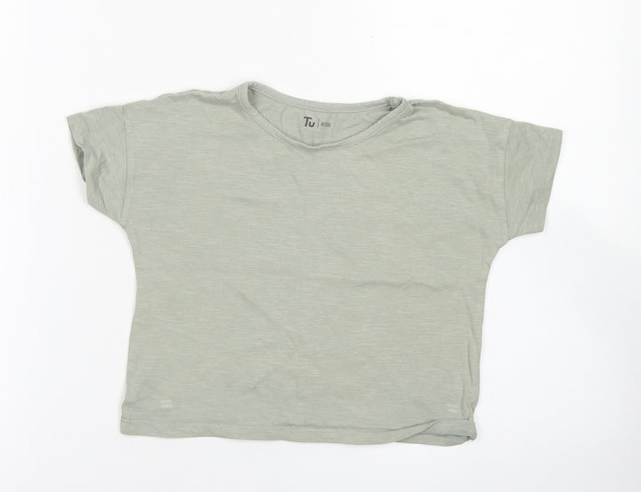 TU Girls Green  Cotton Basic T-Shirt Size 5 Years Crew Neck
