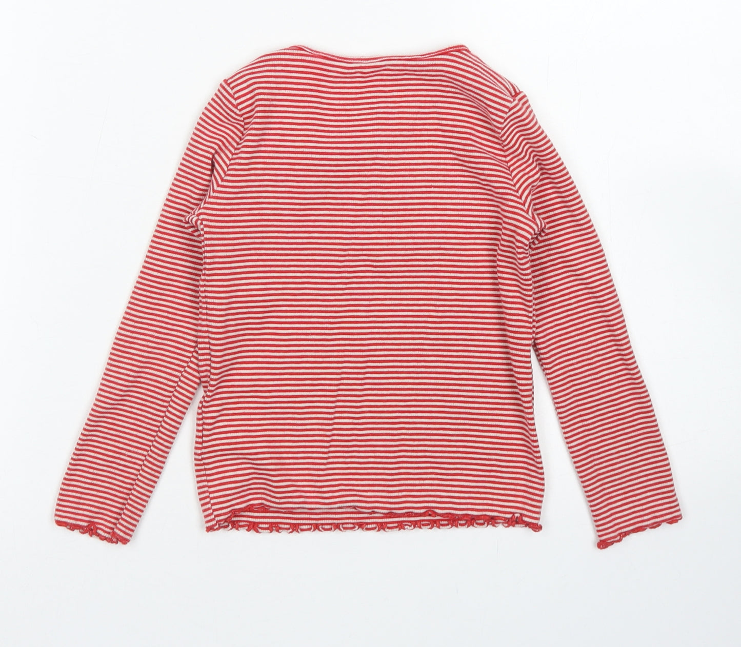 NEXT Girls Red Striped Cotton Basic T-Shirt Size 3-4 Years Crew Neck  - Lettuce Edging