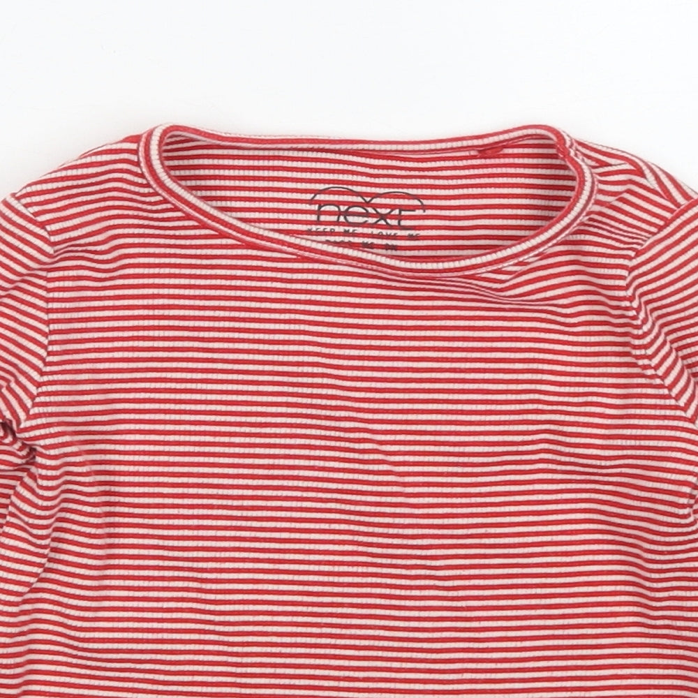 NEXT Girls Red Striped Cotton Basic T-Shirt Size 3-4 Years Crew Neck  - Lettuce Edging
