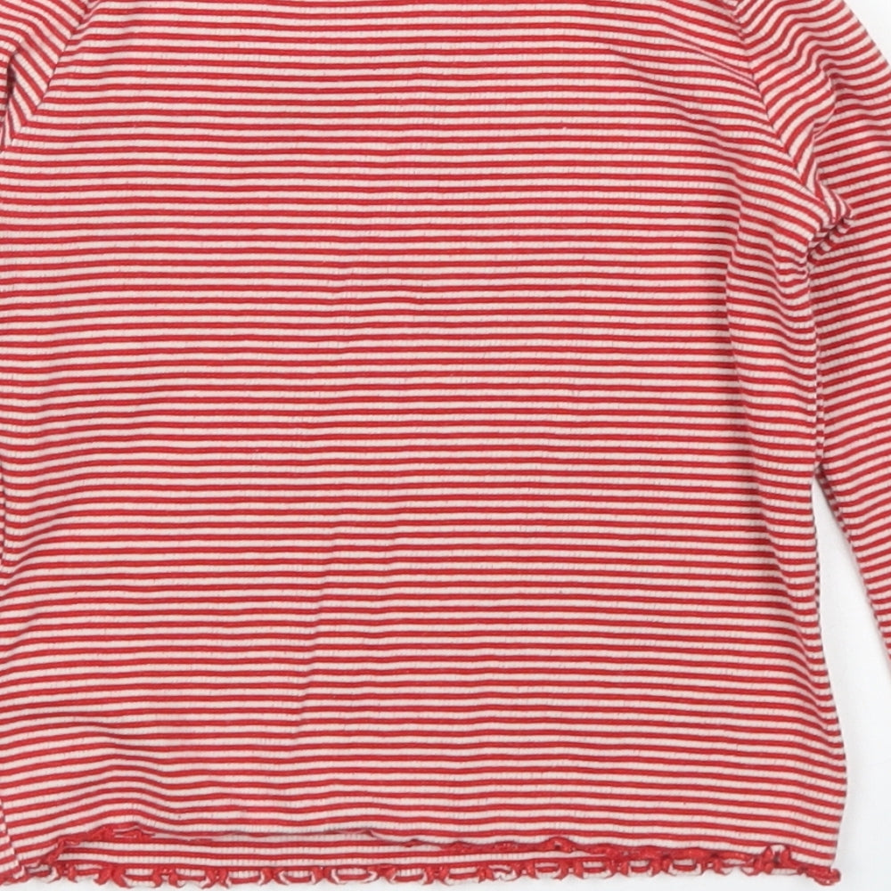 NEXT Girls Red Striped Cotton Basic T-Shirt Size 3-4 Years Crew Neck  - Lettuce Edging