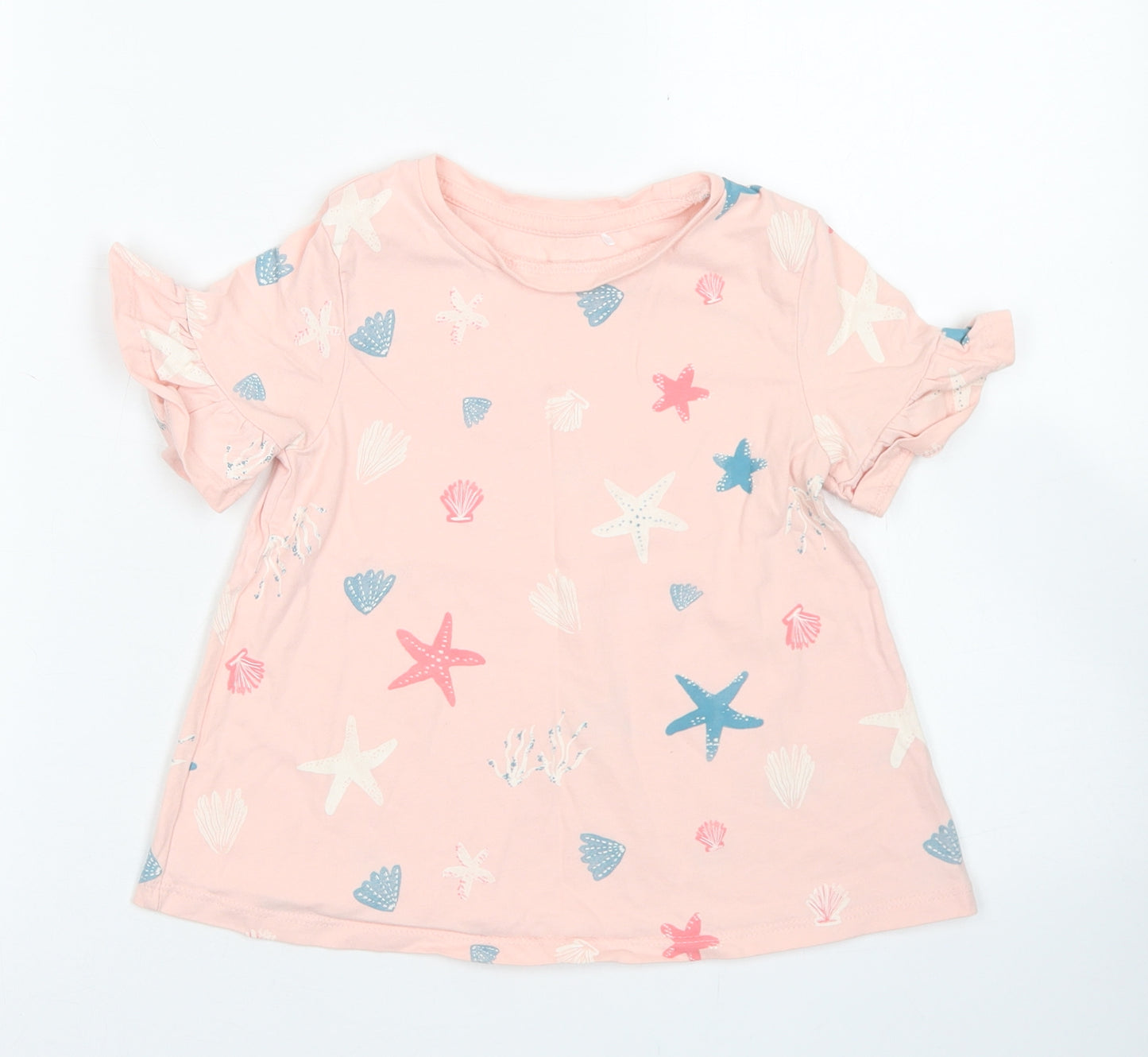 George Girls Pink  Cotton Basic T-Shirt Size 5-6 Years Crew Neck  - Shell Print