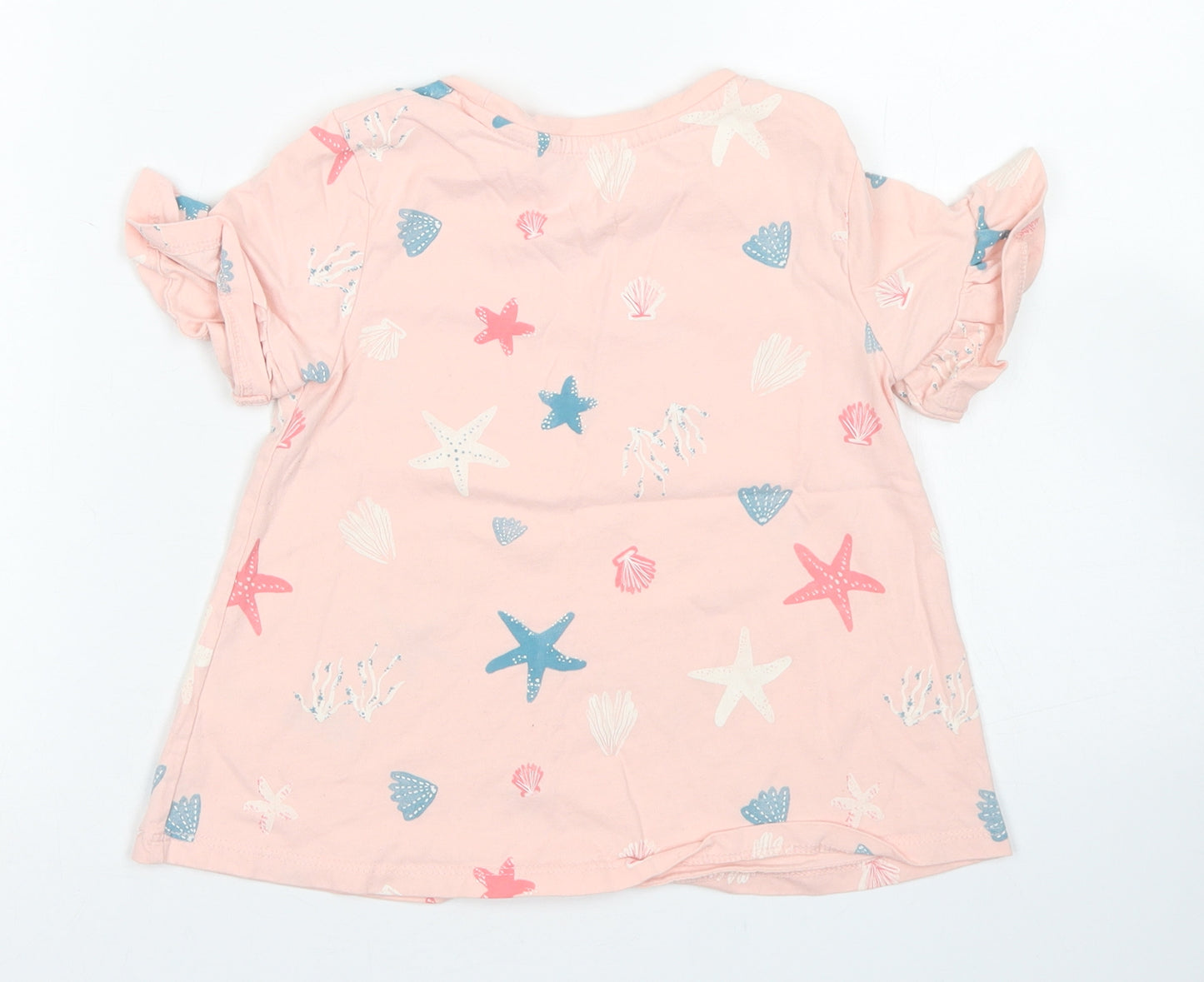 George Girls Pink  Cotton Basic T-Shirt Size 5-6 Years Crew Neck  - Shell Print