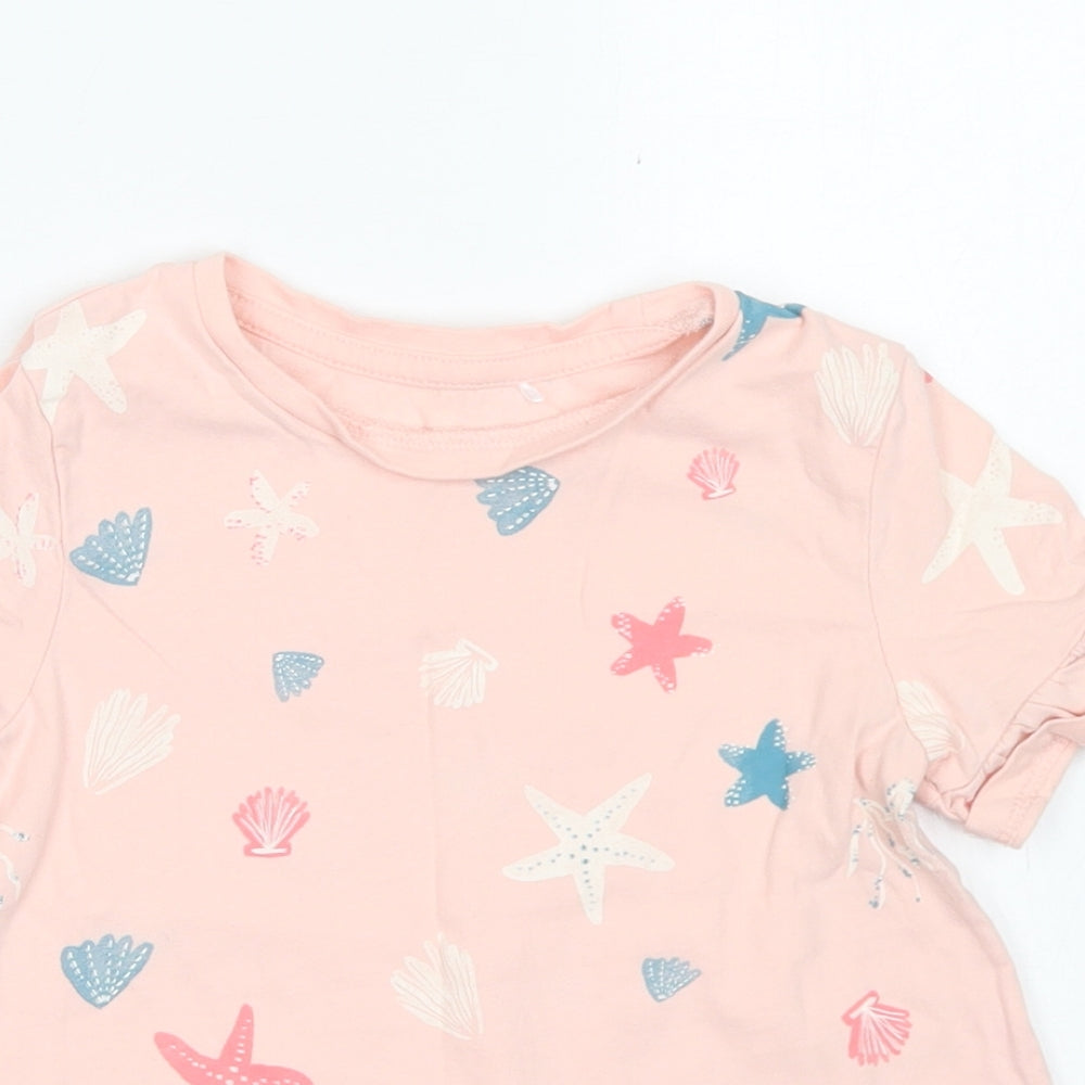 George Girls Pink  Cotton Basic T-Shirt Size 5-6 Years Crew Neck  - Shell Print