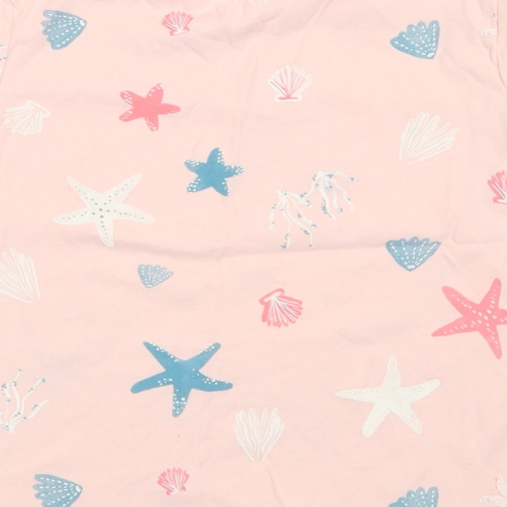 George Girls Pink  Cotton Basic T-Shirt Size 5-6 Years Crew Neck  - Shell Print