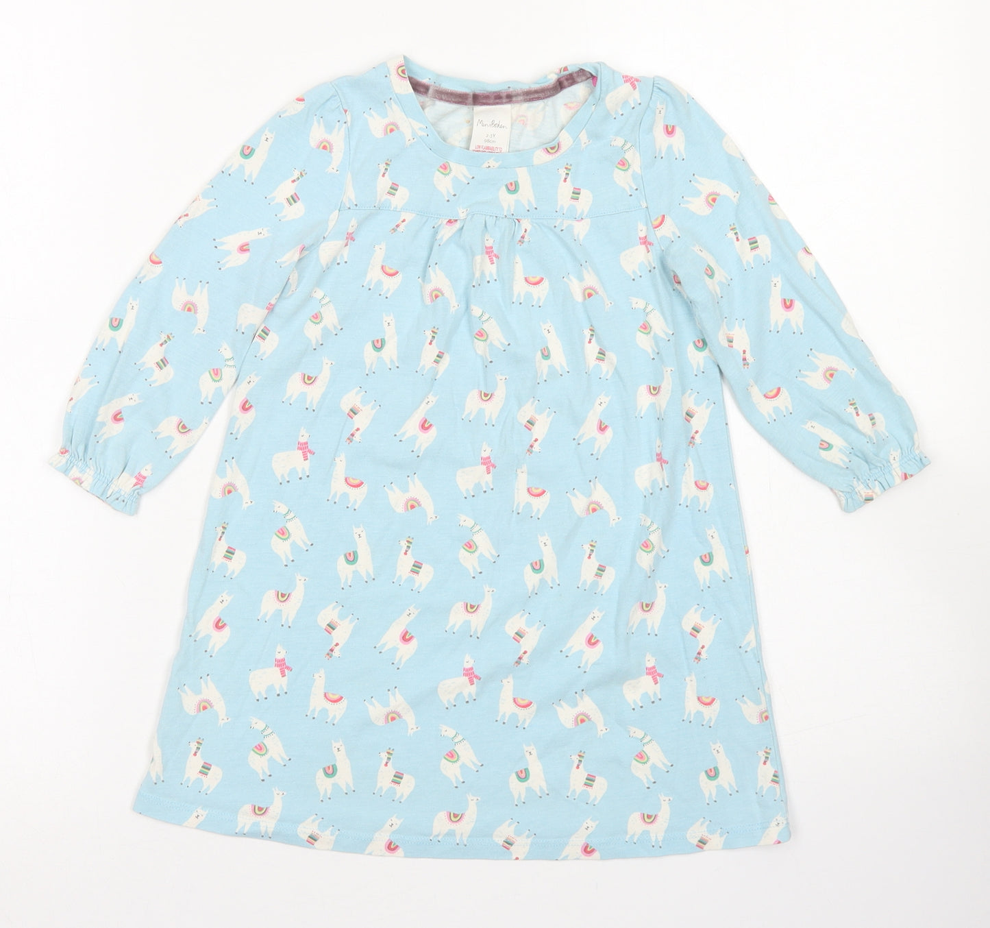 Mini Boden Girls Blue  Modacrylic A-Line  Size 2-3 Years  Crew Neck  - Llama Print