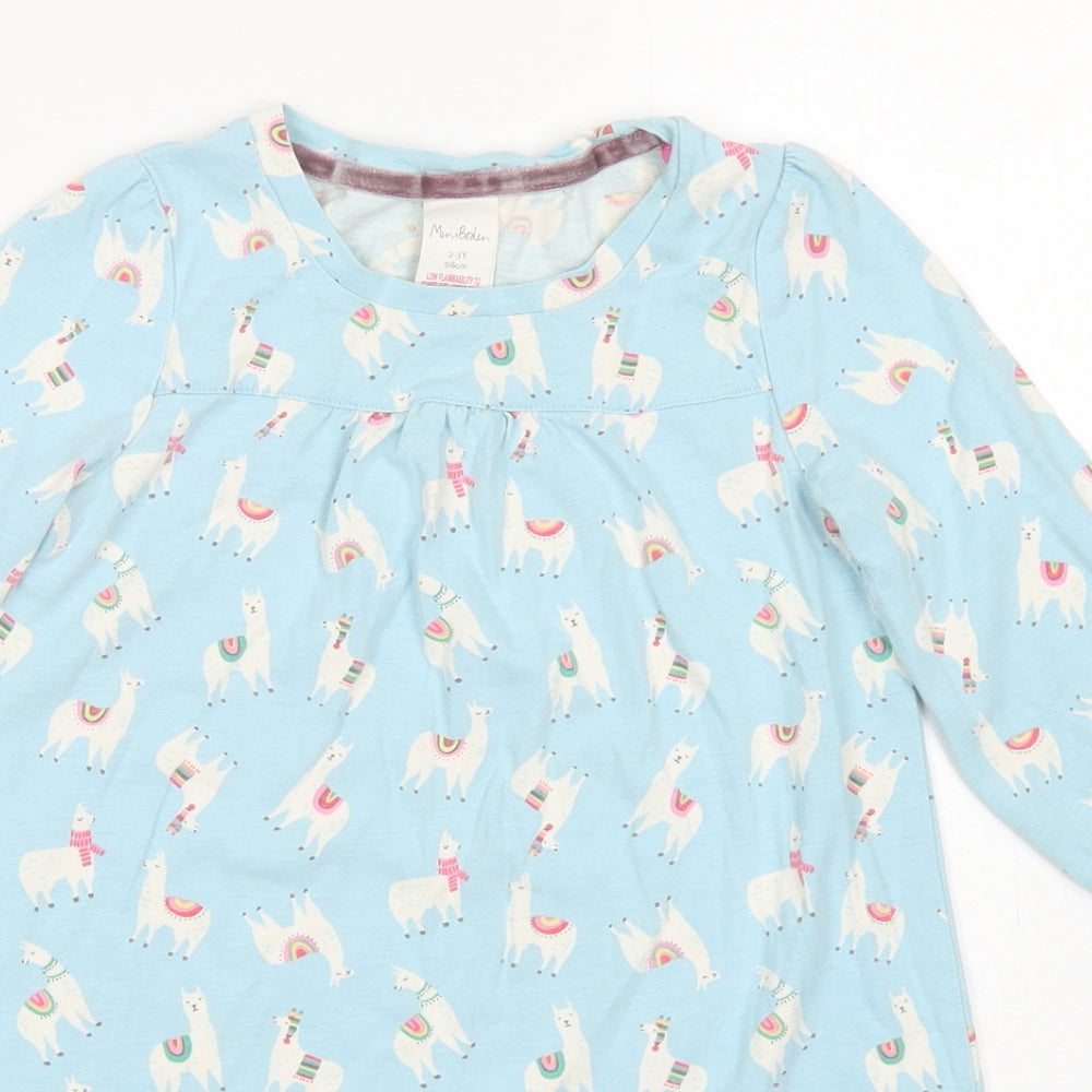 Mini Boden Girls Blue  Modacrylic A-Line  Size 2-3 Years  Crew Neck  - Llama Print