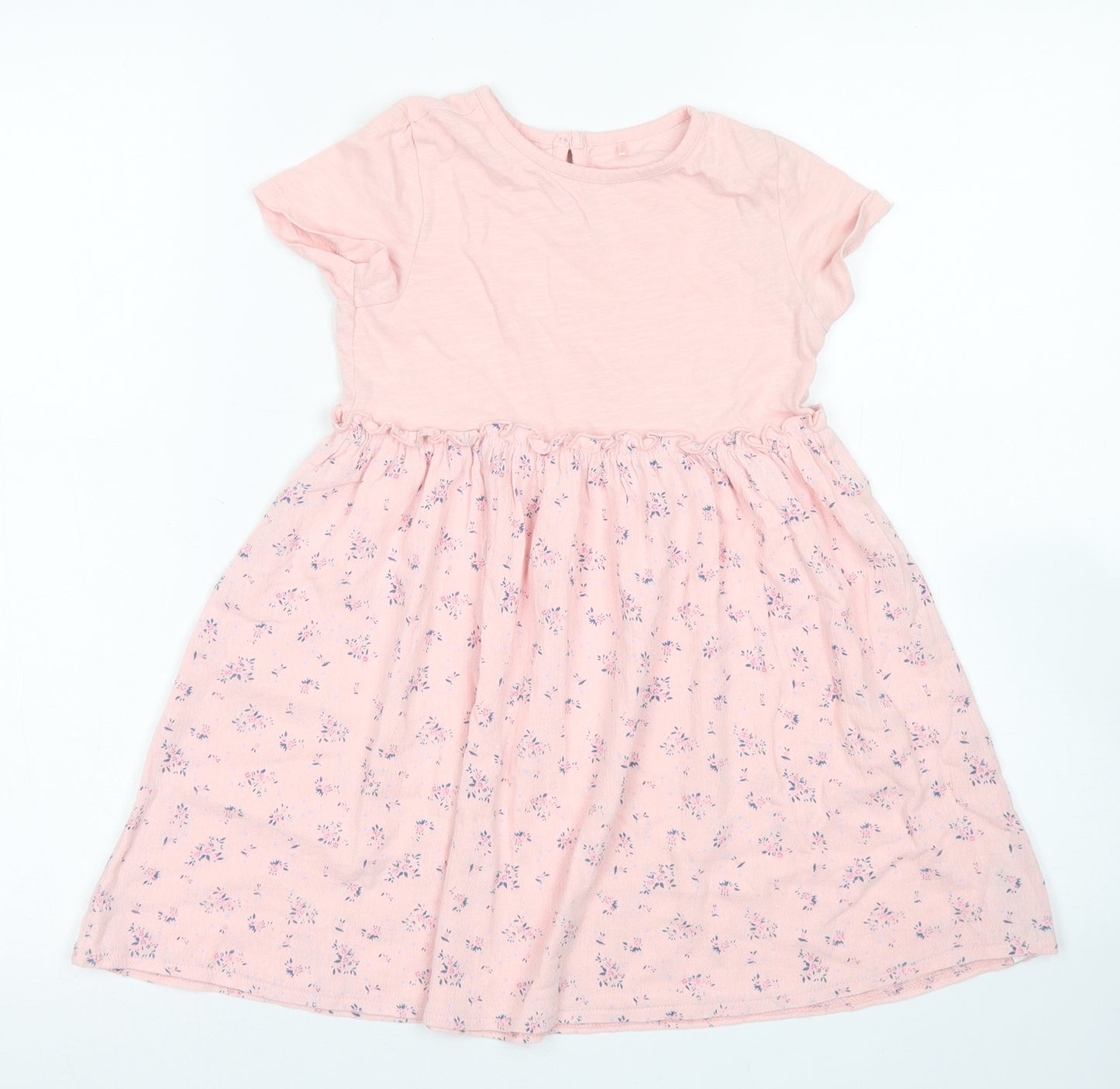 George Girls Pink Floral Cotton Skater Dress  Size 4-5 Years  Crew Neck Button