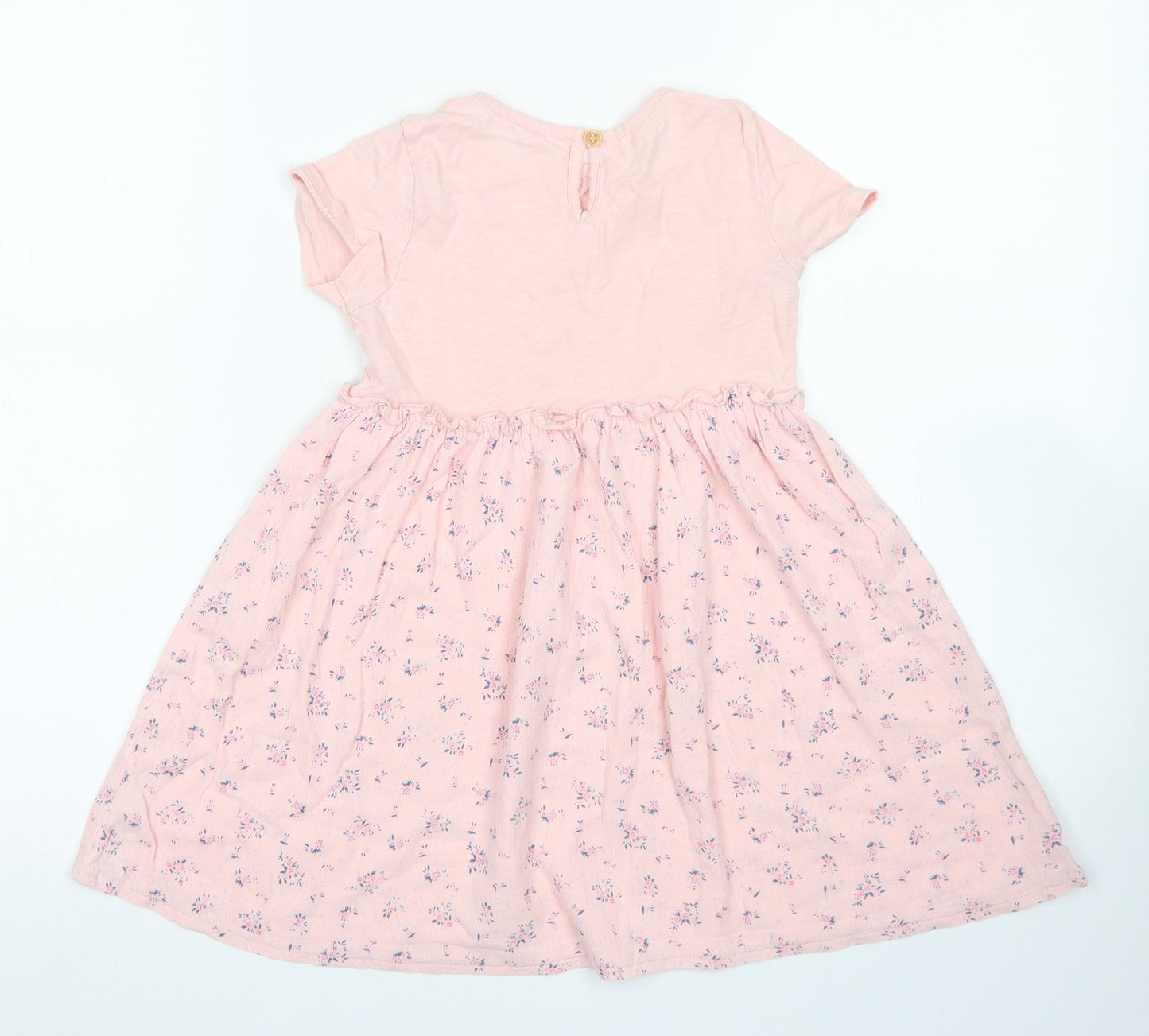 George Girls Pink Floral Cotton Skater Dress  Size 4-5 Years  Crew Neck Button