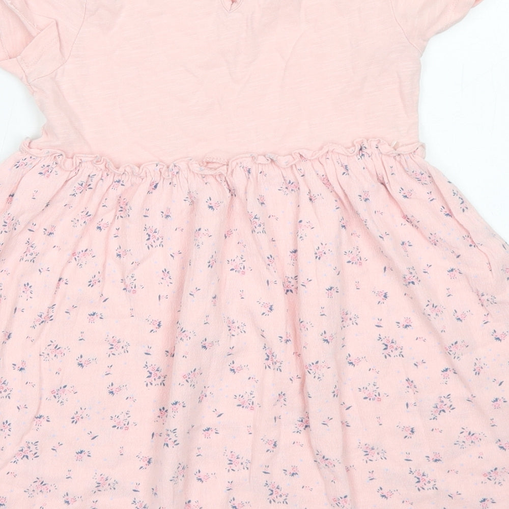 George Girls Pink Floral Cotton Skater Dress  Size 4-5 Years  Crew Neck Button