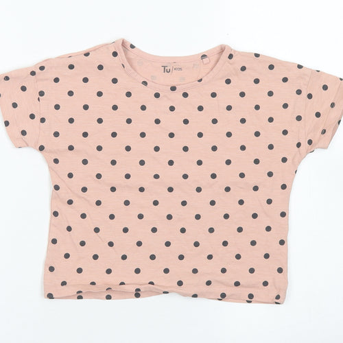 TU Girls Pink Polka Dot Cotton Cropped T-Shirt Size 5 Years Crew Neck