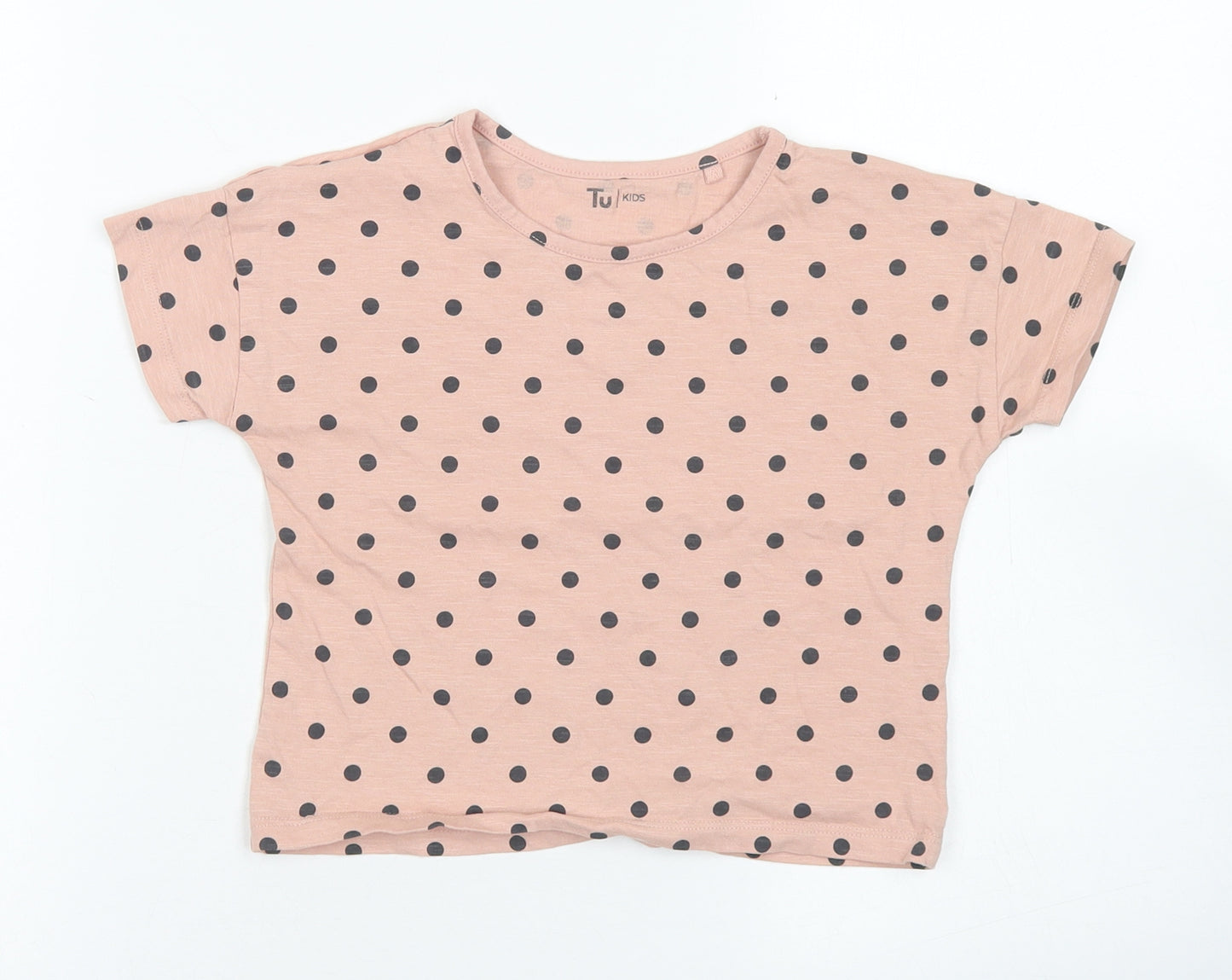 TU Girls Pink Polka Dot Cotton Cropped T-Shirt Size 5 Years Crew Neck