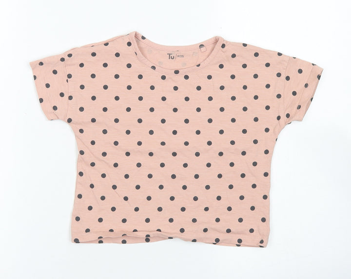 TU Girls Pink Polka Dot Cotton Cropped T-Shirt Size 5 Years Crew Neck