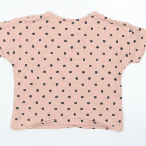 TU Girls Pink Polka Dot Cotton Cropped T-Shirt Size 5 Years Crew Neck