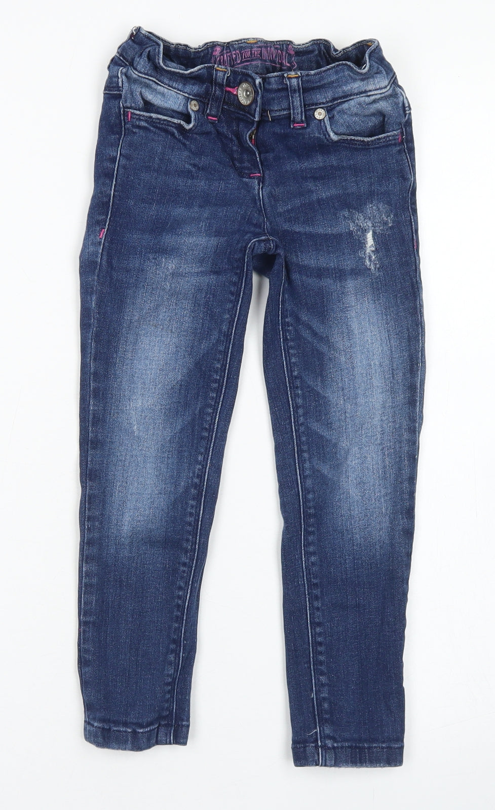 NEXT Girls Blue  Cotton Skinny Jeans Size 5 Years  Regular Button - Distressed