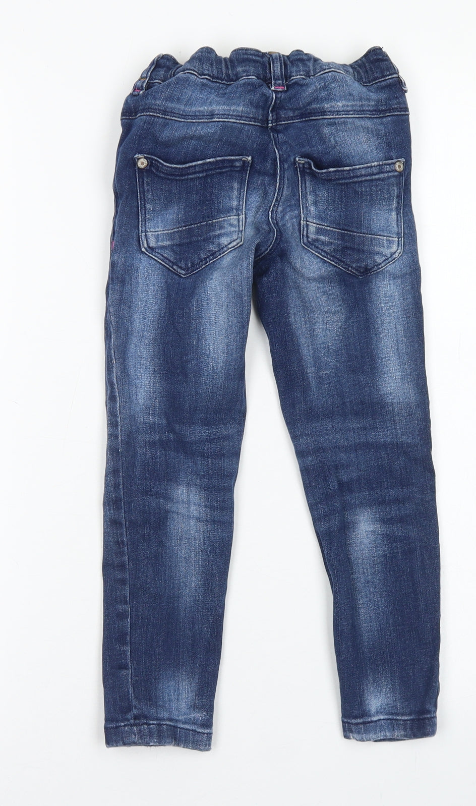 NEXT Girls Blue  Cotton Skinny Jeans Size 5 Years  Regular Button - Distressed