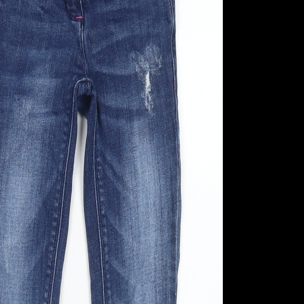 NEXT Girls Blue  Cotton Skinny Jeans Size 5 Years  Regular Button - Distressed