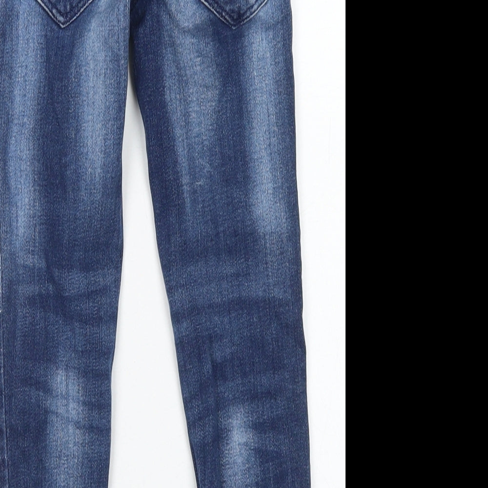 NEXT Girls Blue  Cotton Skinny Jeans Size 5 Years  Regular Button - Distressed