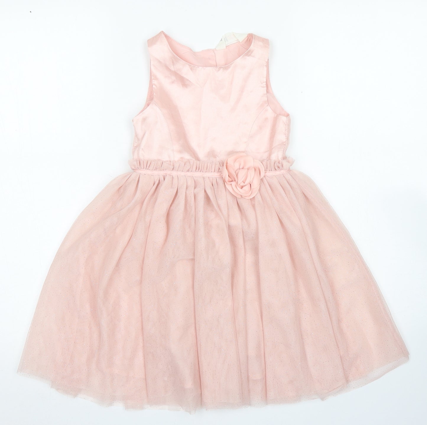H&M Girls Pink  Polyester Skater Dress  Size 6 Years  Crew Neck Button - Occasion Wear