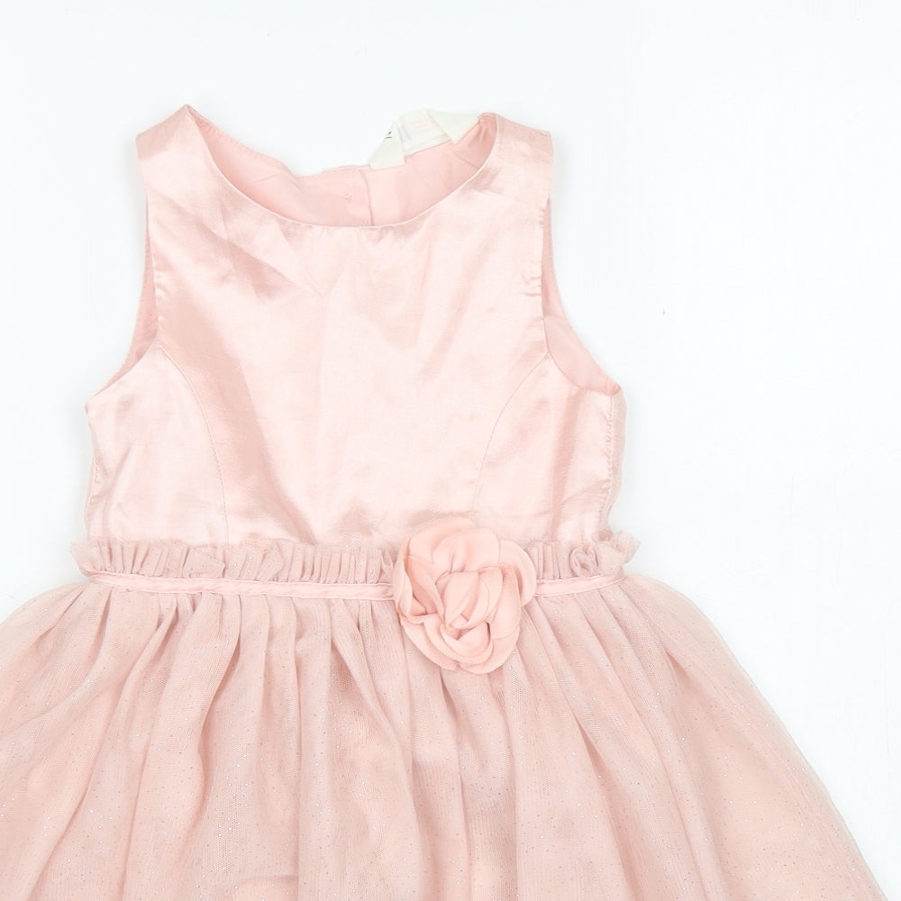 H&M Girls Pink  Polyester Skater Dress  Size 6 Years  Crew Neck Button - Occasion Wear