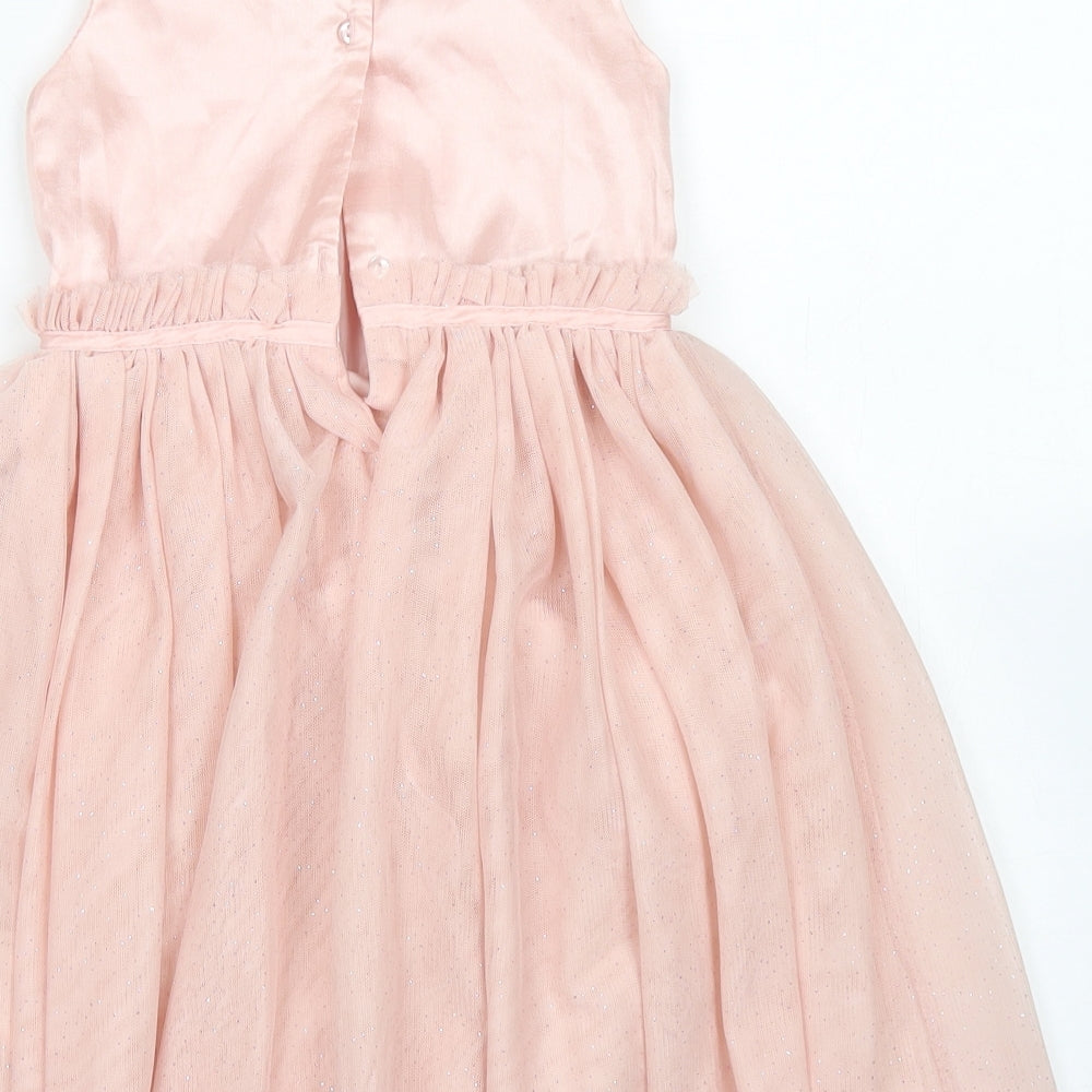 H&M Girls Pink  Polyester Skater Dress  Size 6 Years  Crew Neck Button - Occasion Wear