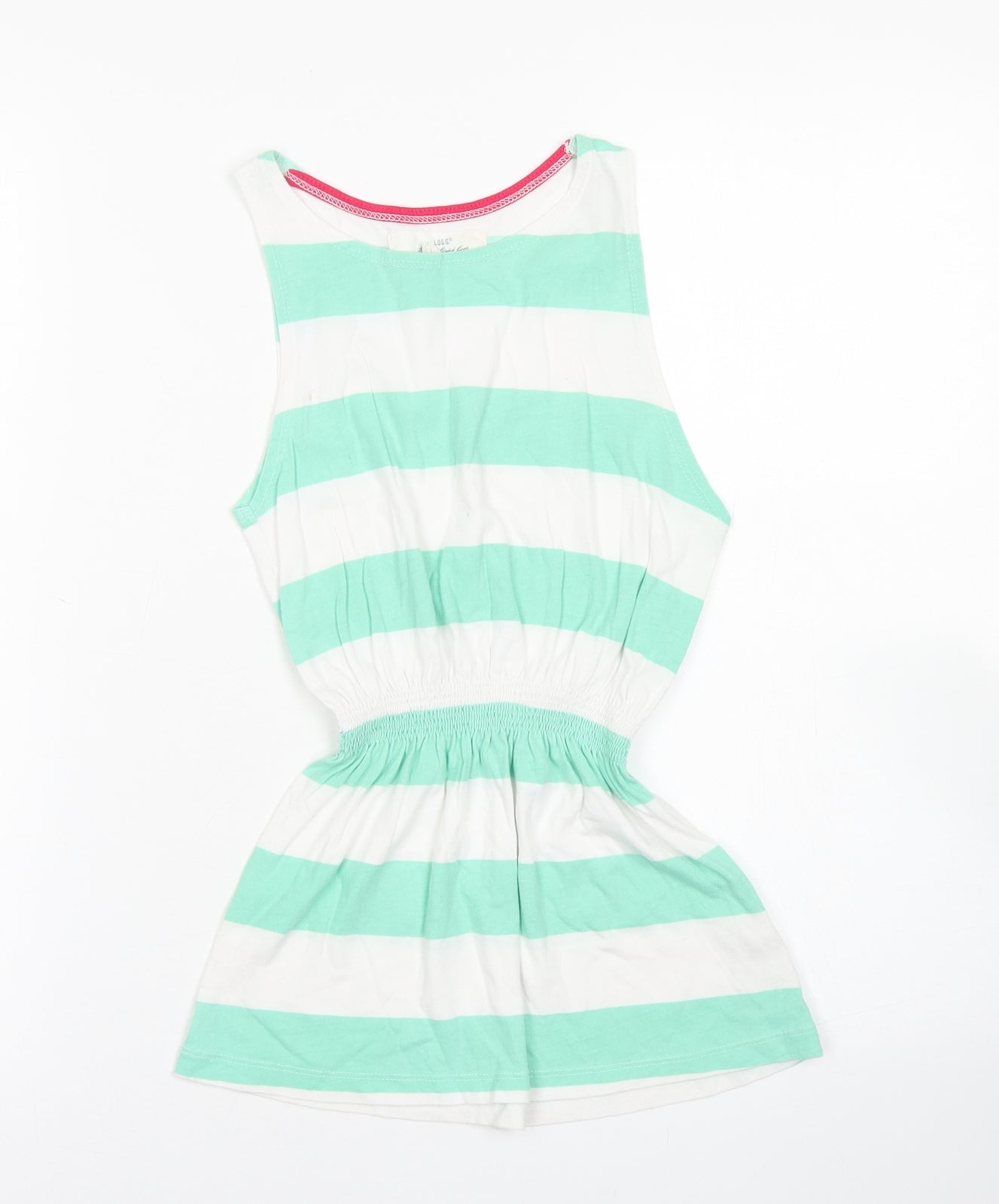 H&M Girls Green Striped Cotton Tank Dress  Size 3-4 Years  Crew Neck