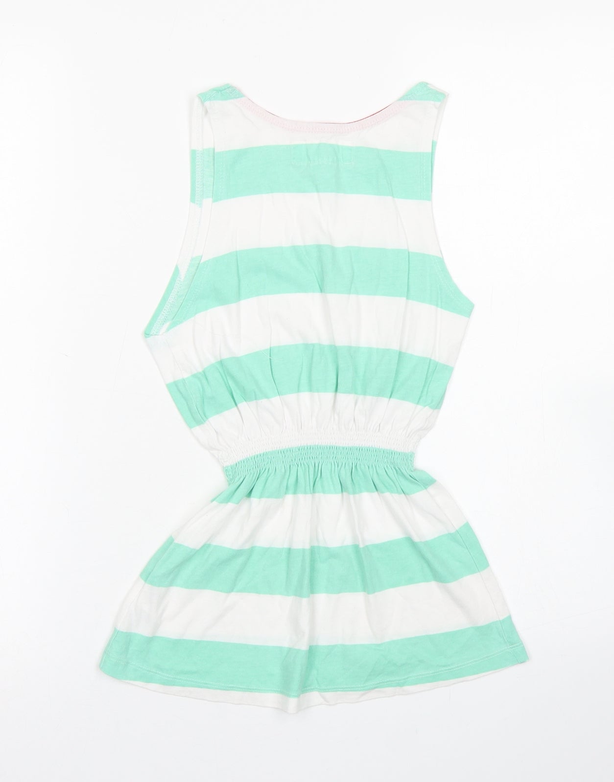 H&M Girls Green Striped Cotton Tank Dress  Size 3-4 Years  Crew Neck