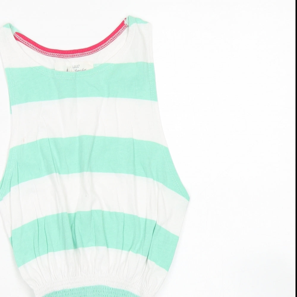 H&M Girls Green Striped Cotton Tank Dress  Size 3-4 Years  Crew Neck
